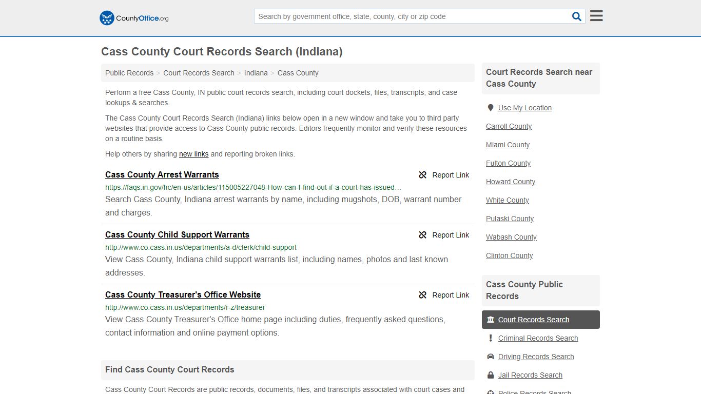 Court Records Search - Cass County, IN (Adoptions ...